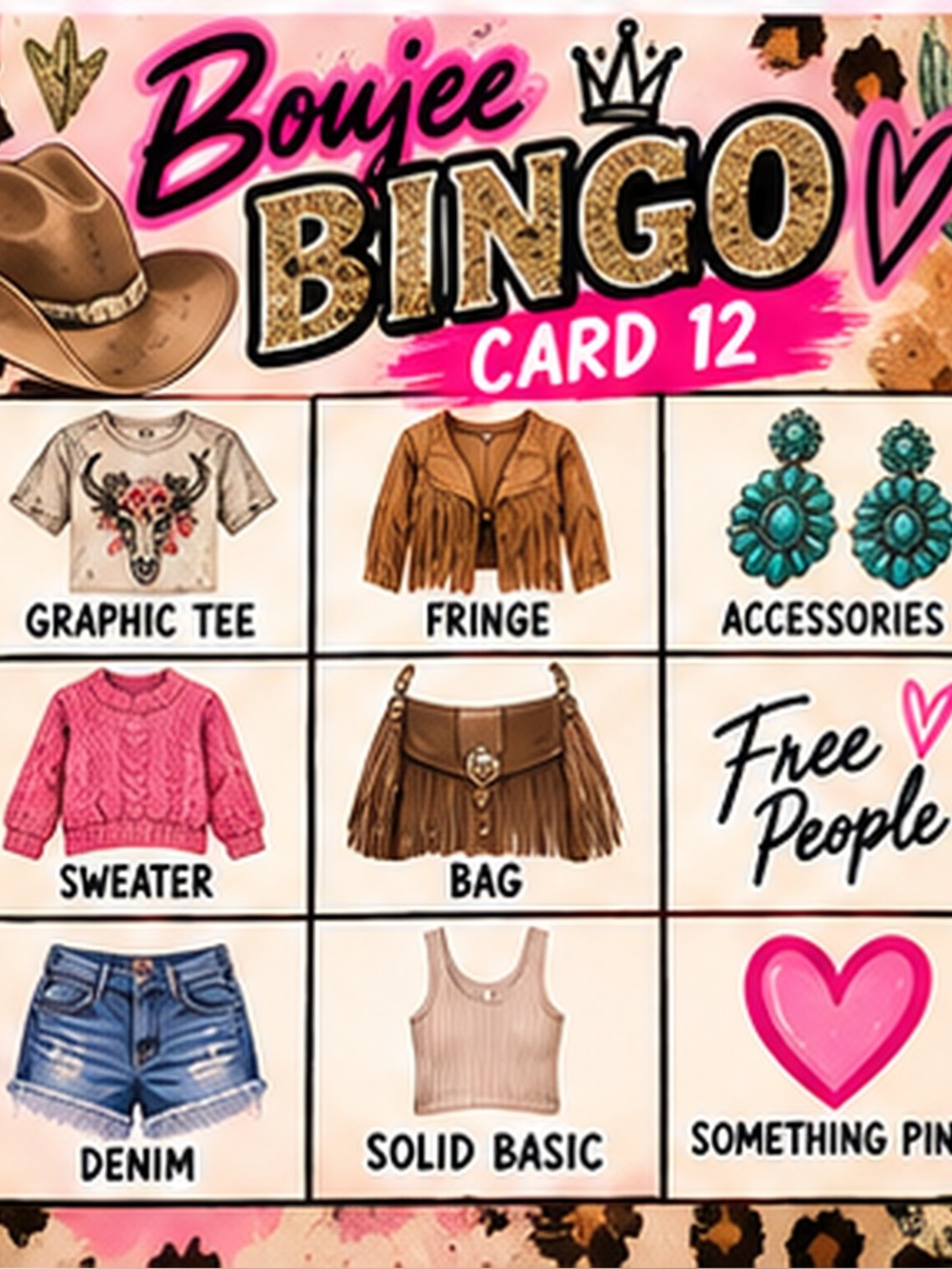 Bingo Card 12 - Pink Game Card